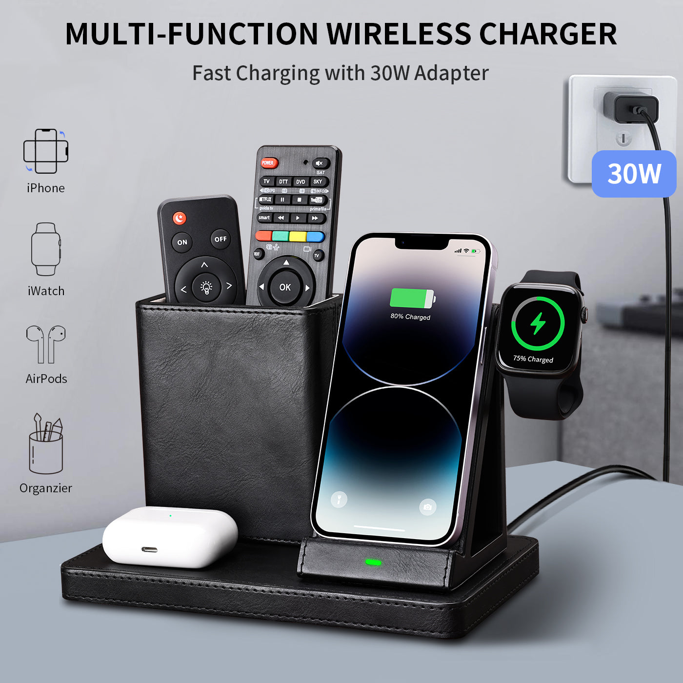 4 In 1 Wireless Charger Magnetic Foldable Charging Station Fast Wireless Charging Pad For Iphone/Samsung for Apple Watch Airpods