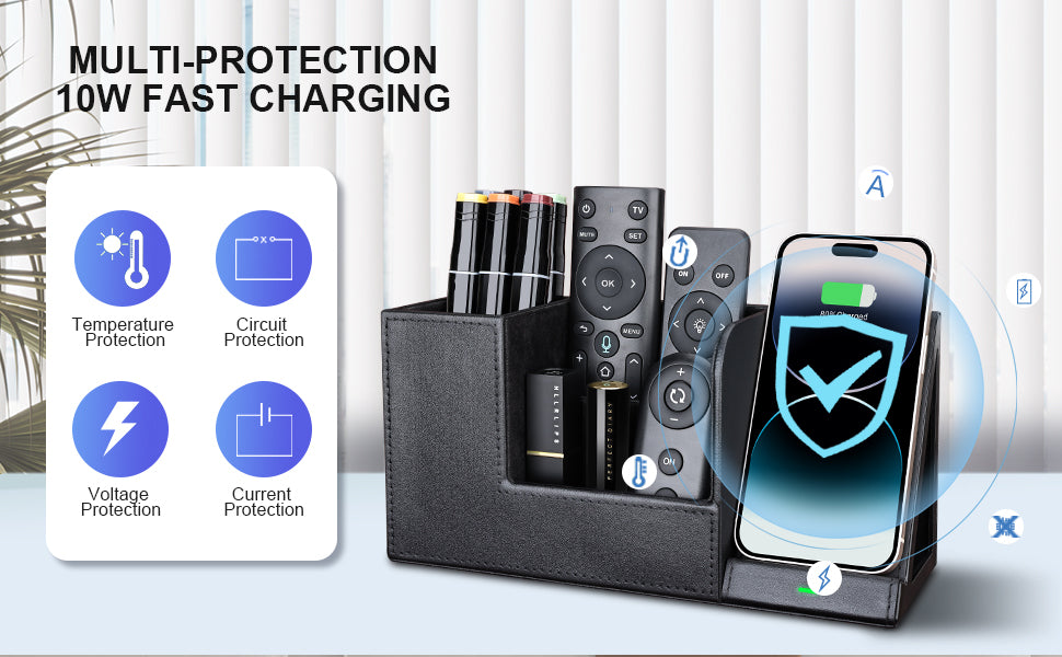 Wireless Charger with Desk Organizer Charging Station with Leather for iPhone 14/14 Pro/13/12/11/Samsung Galaxy S23/S22/S21/S20/Note 20/Note 10